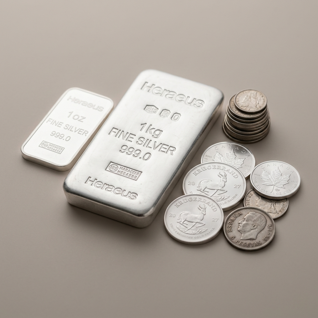 Lingotes y monedas de plata